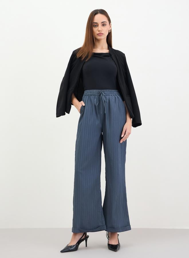 Styli Women Grey Textured Wide Leg Trousers - Image 5